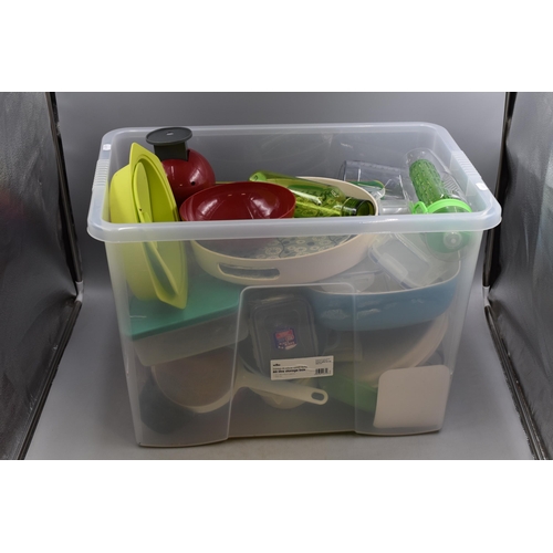 830 - Large selection of tupperware and other non metallic kitchen items to include drinks bottles, scales... 