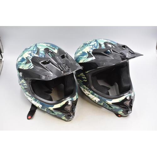 723 - Pair of Lazer Camo Motocross Helmets (One Missing Screw)