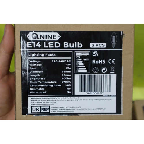 835 - Twenty Five Boxes of Q Nine E14 LED Bulbs, Three in Each Box