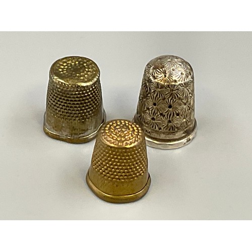 54 - Three Thimbles. Includes Hallmarked Charles Horner Chester Silver Thimble (Circa 1899), And Two Othe... 