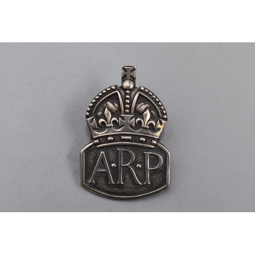 25 - A Hallmarked Royal Mint London Silver ARP Badge, Circa 1936