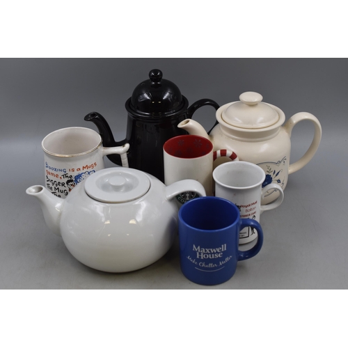 232 - Selection of Teapots, Coffee Pot, and Four Character / Promotional Mugs