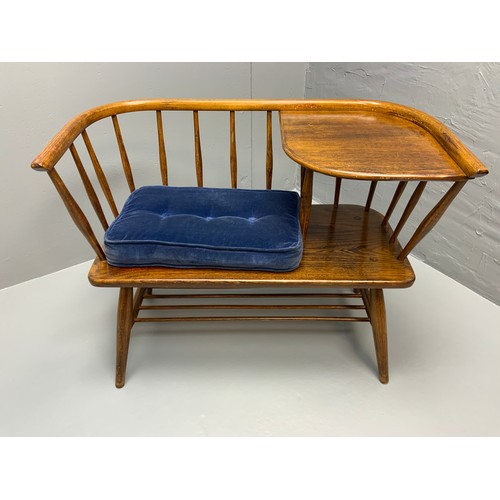 560 - Mid Century Chippy Heath Hall Table Bench in Beech and Elm with Cushion 34