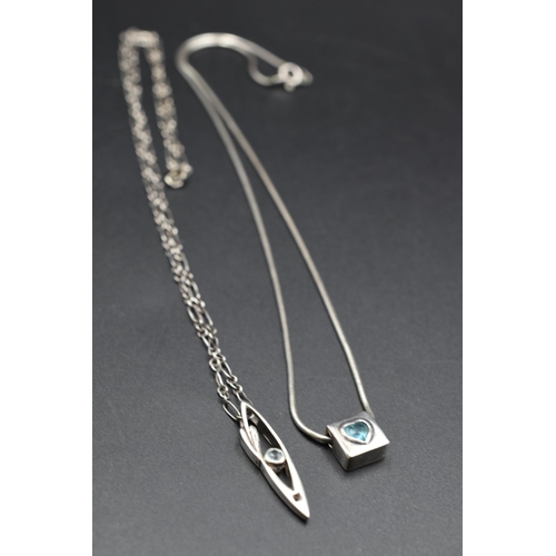 10 - Two Silver 925 Blue Stoned Pendant Necklaces on Silver Chains