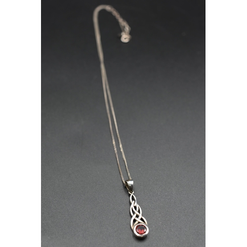 5 - Silver 925 Celtic Pendant Necklace with Red Stone