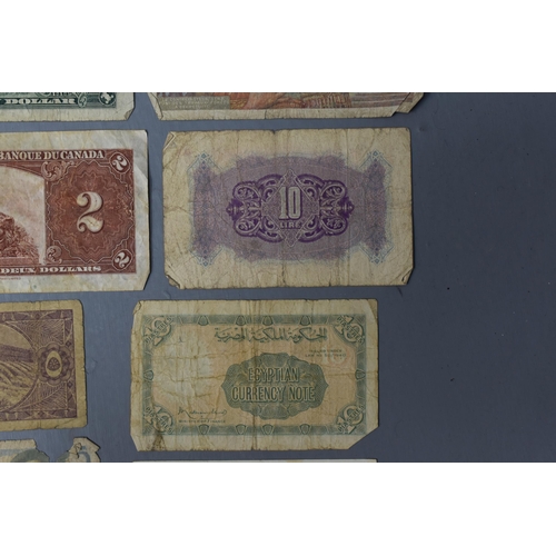 18A - Mixed Selection of Old Banknotes, includes Canada, Egypt, Malta, France and more