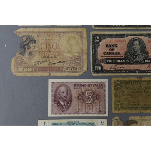 18A - Mixed Selection of Old Banknotes, includes Canada, Egypt, Malta, France and more