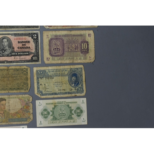 18A - Mixed Selection of Old Banknotes, includes Canada, Egypt, Malta, France and more