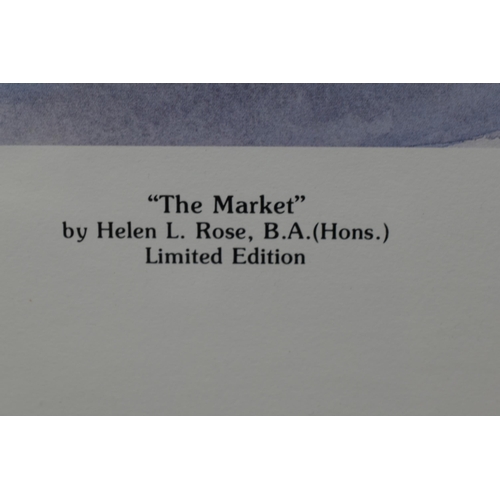 47A - Limited Edition Original Print by Helen L Rose Entitled “The Market”. Depicting a Scene ... 