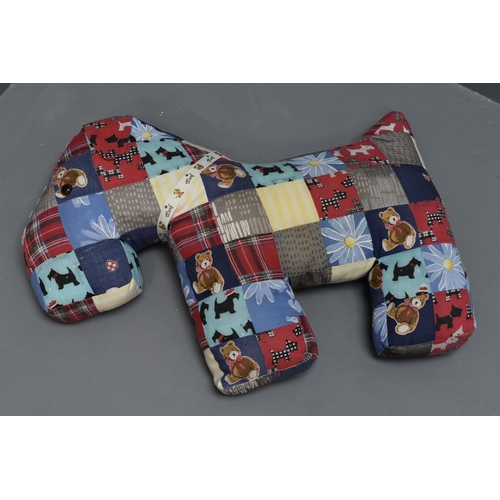 52 - Patchwork Scottie Dog Cushion (20” x 15” x 4”)