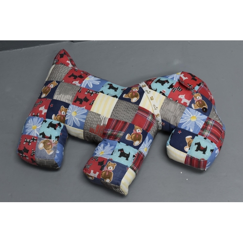 52 - Patchwork Scottie Dog Cushion (20” x 15” x 4”)