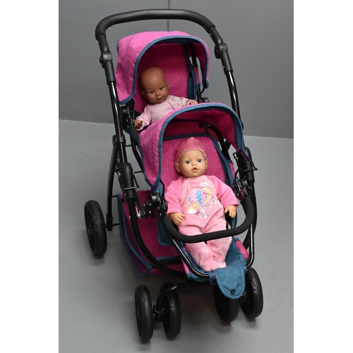 59A - Toy Double Pram with Two Dolls, Includes Baby Born Doll