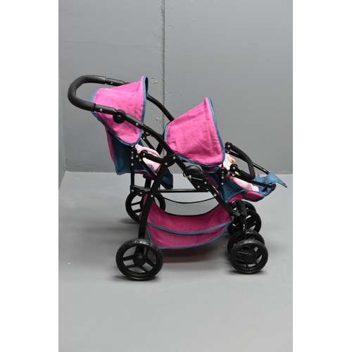 59A - Toy Double Pram with Two Dolls, Includes Baby Born Doll