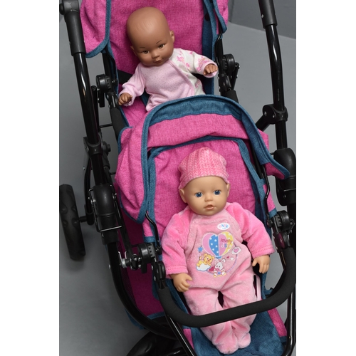 59A - Toy Double Pram with Two Dolls, Includes Baby Born Doll