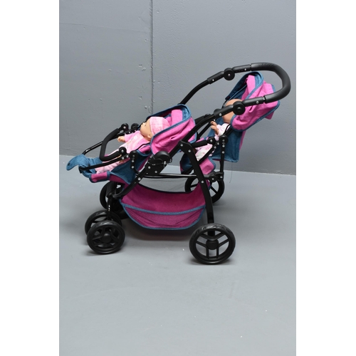 59A - Toy Double Pram with Two Dolls, Includes Baby Born Doll