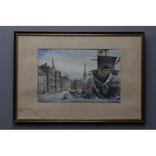 74 - Vintage W.G. Herdman Print of Customs House and Old Dock Circa 1750. Framed and Glazed