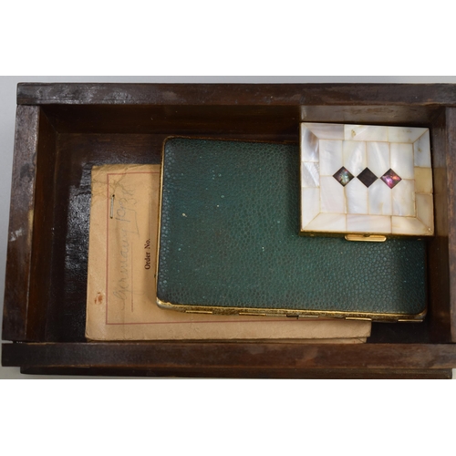 265 - Wooden Storage Box Containing a Selection of 1930s German Photographs, Mother of Pearl Compact and L... 