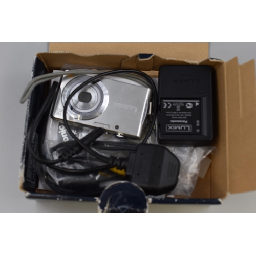 328 - Garmin Sat Nav with power lead powers on when tested plus Panasonic FS18 digital camera boxed with c... 