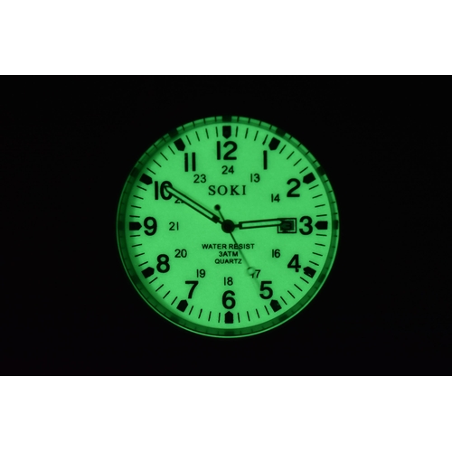 59 - A Soki Military Style Glow in The Dark Watch, On Stand