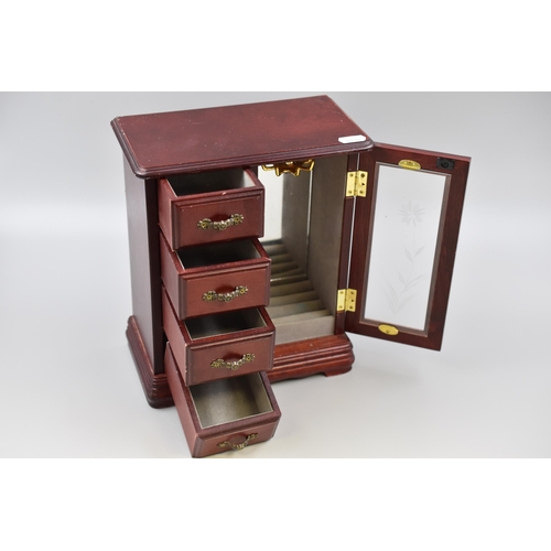 402 - Mini wardrobe style trinket box with four drawers and mirrored cupboard