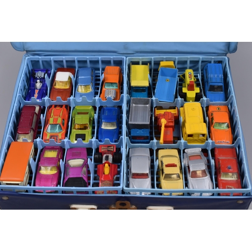 490 - Match Box Carry Case to include Two Layers of Playworn Vintage Die Cast Toy Cars. Includes Matchbox ... 