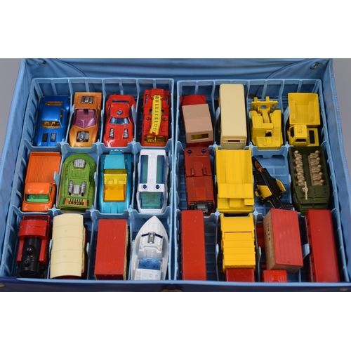 490 - Match Box Carry Case to include Two Layers of Playworn Vintage Die Cast Toy Cars. Includes Matchbox ... 