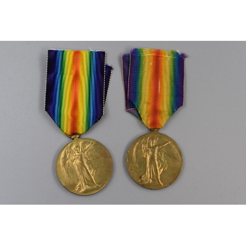 183 - Two WWI Victory Medals, to Robert Howarth South Lancs Reg and George Isherwood Cheshire Reg, with Co... 