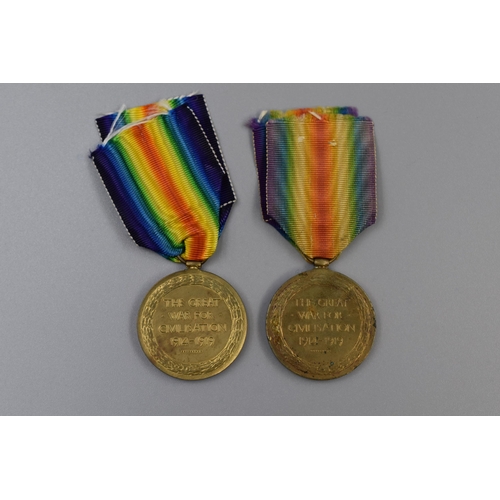 183 - Two WWI Victory Medals, to Robert Howarth South Lancs Reg and George Isherwood Cheshire Reg, with Co... 