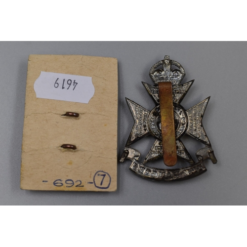 187 - Kings Royal Rifle Core and a Royal Irish Fusiliers Cap Badges