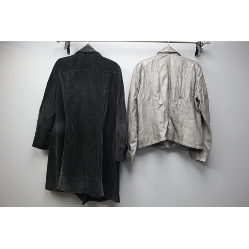 523 - Two As New ladies Jackets to include a Grey Leather Lakeland Waist jacket and a Black Cordroy Per Un... 