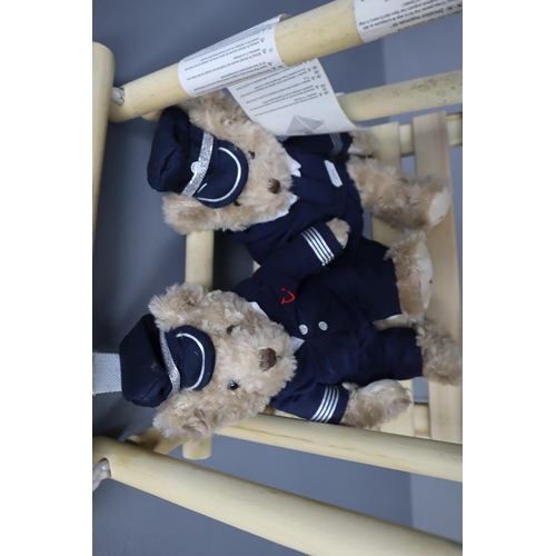 539 - A Wood and Rope Children's Swing Seat, With Two Pilot Teddy Bears