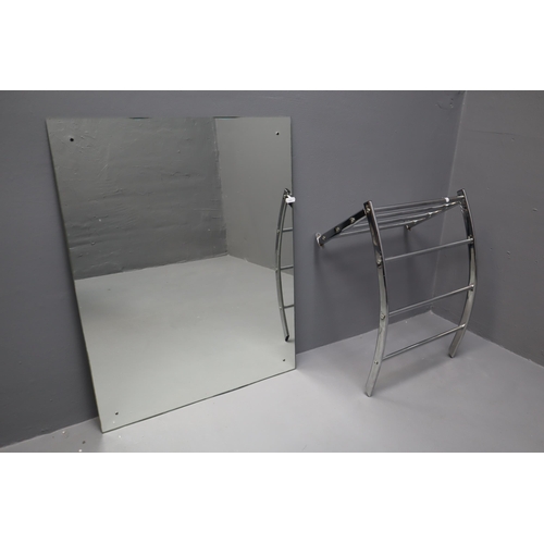 553 - A Wall Mount Chrome Towel Rail, With Wall Mount Bathroom Mirror. Mirror is Approx 27.5