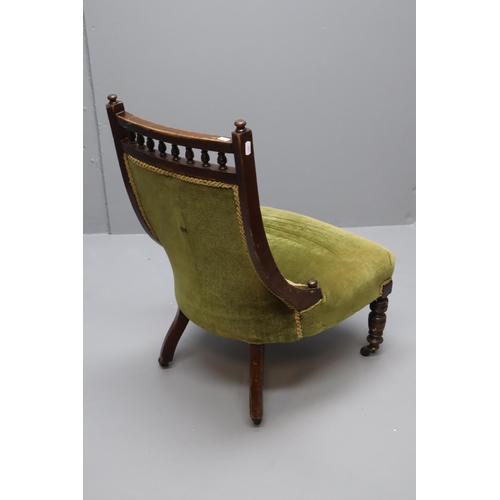 547 - Victorian Nursing Chair Standing on 4 Castors with Velour Cover