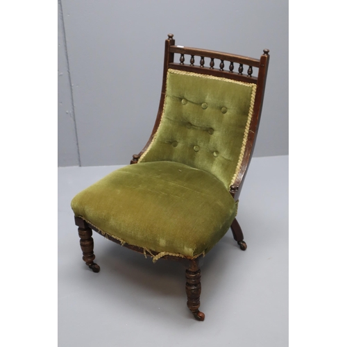 547 - Victorian Nursing Chair Standing on 4 Castors with Velour Cover