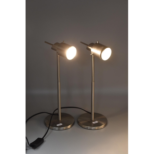 761 - A Pair of Brushed Chrome Adjustable Table Lamps, Both Light Up When Tested