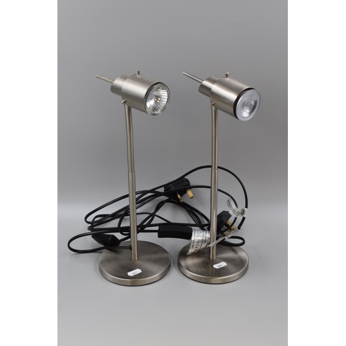 761 - A Pair of Brushed Chrome Adjustable Table Lamps, Both Light Up When Tested