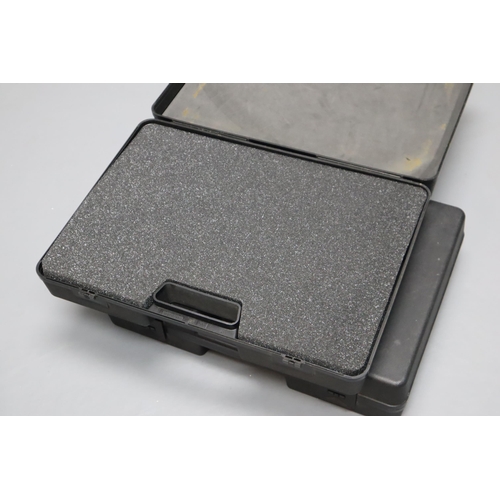 Four Black Plastic Protective Cases With Foam Inserts. Largest Approx