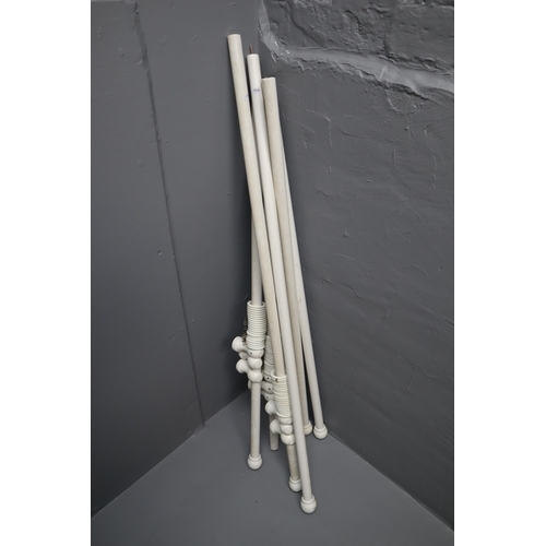 687 - Three White Wooden Curtain Poles to include Hangers and Curtain Hangers (1 end cap missing) approx 8... 