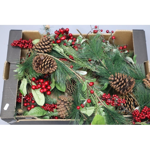 631 - Two Boxes of Christmas Decorations including Acorns, Berry Garlands, and Bauble Twigs