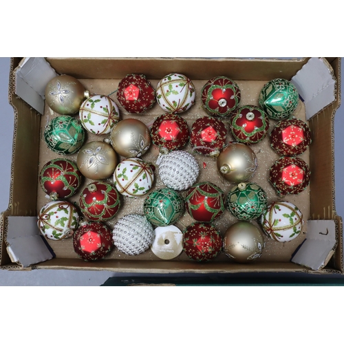 886 - Two Boxes of Quality Christmas Decorations including Large Baubles, Hanging Bells and Merry Christma... 