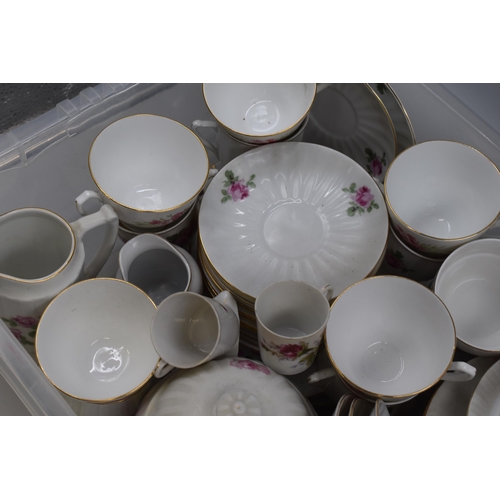 869 - Large Selection of Pink Rose Fine Bone China Tea sets