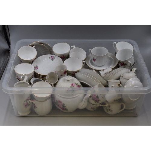 869 - Large Selection of Pink Rose Fine Bone China Tea sets