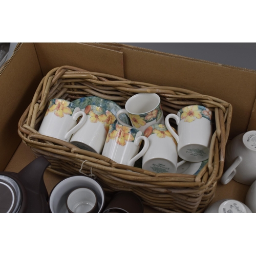 871 - Box of Tea and Coffee Sets including Burleigh Ware, Hornsea Tea for two and M&S Millbrook