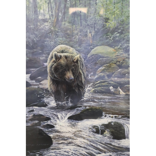 860 - Four framed art works to include a limited edition print of a bear 234/250 in a wood frame 35