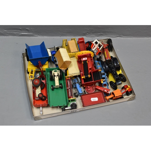 101 - Collection of Playworn Farmyard Items, Corgi, Matchbox and More to Include Tractors, Trailers and Mo... 