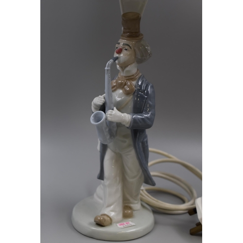 171 - Spanish Porcelain Clown Lamp with Shade and a Royal Doulton Ed. Pierrot Plate