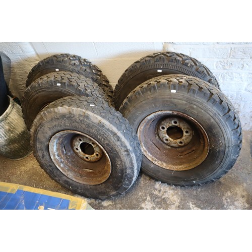 552 - Set of Five Vintage 5 Stud Sankey Military Trailer Land Rover Series Steel Wheels fitted with 7.50 R... 