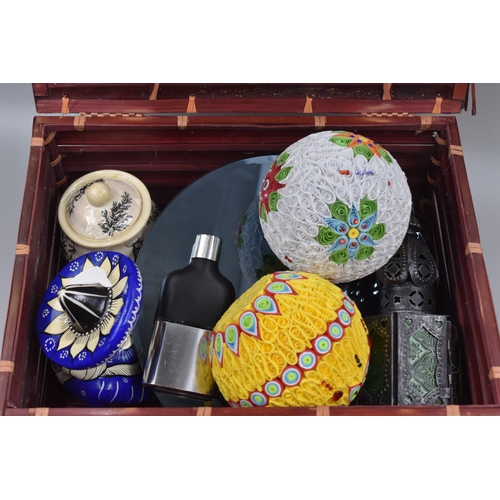 767 - Decorative Bamboo Basket filled with Contents to include hand made Mexican Paper Balls, Mirrored Can... 