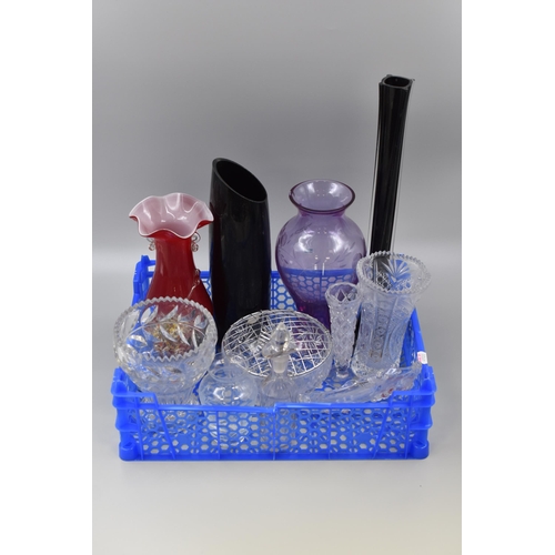 781 - Selection of Mixed vases, Dish and Oil Pourer including Caithness Glass (a/f)