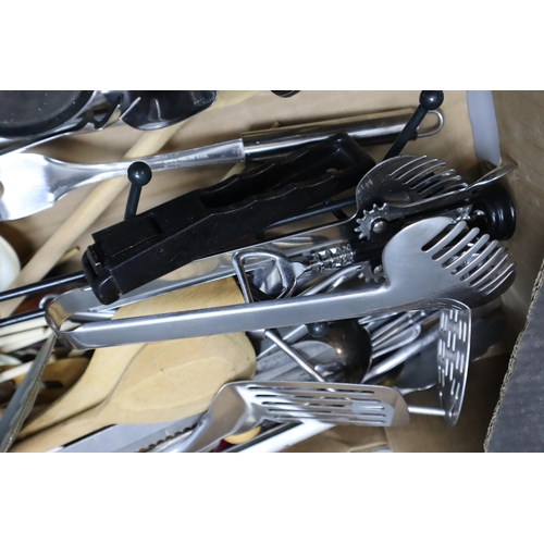 814 - Two Boxes to include a Large Selection of Kitchen Utensils, Cutlery, Mugs and Glasses